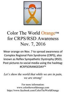 The 2016 Color the World Orange poster for CRPS awareness.