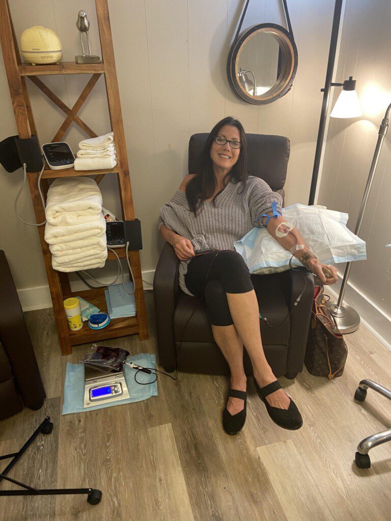 Teryl Worster in a spa chair